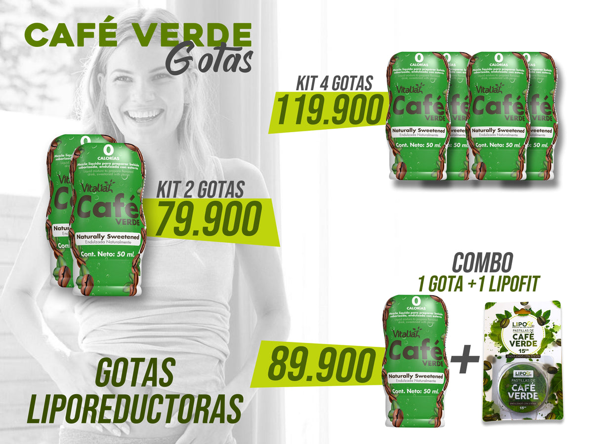 GOTAS DE CAFE VERDE, MEZCLA CON AGUA Y ADELGAZA