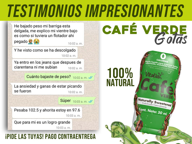 GOTAS DE CAFE VERDE, MEZCLA CON AGUA Y ADELGAZA